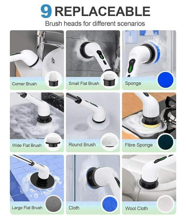 Cleanistic™         Electric Spin Scrubber (9-in-1)