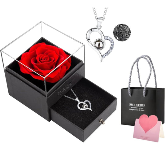 Eternal Love Preserved Rose Gift Box with Heart Necklace