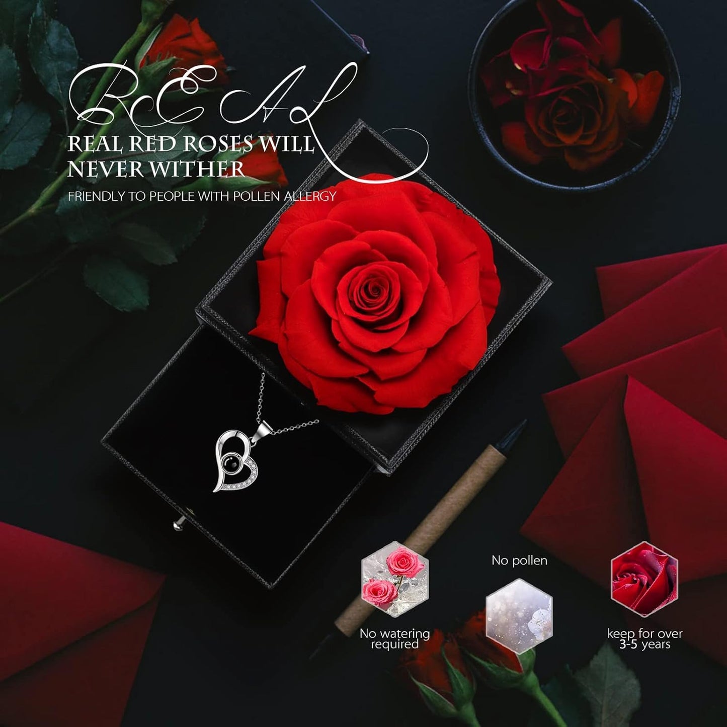 Eternal Love Preserved Rose Gift Box with Heart Necklace